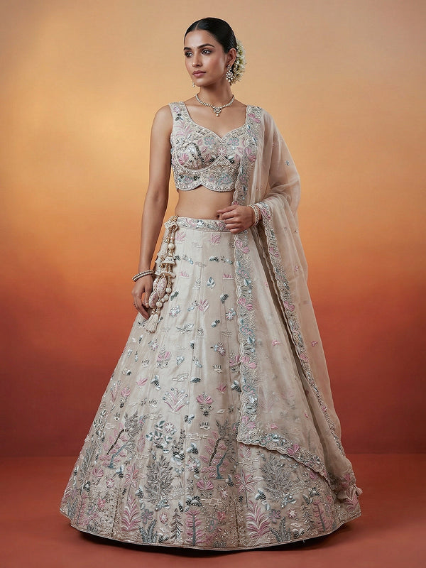 Silver Organza Swarovski stones Embroidered Lehenga Set House of Panchhi