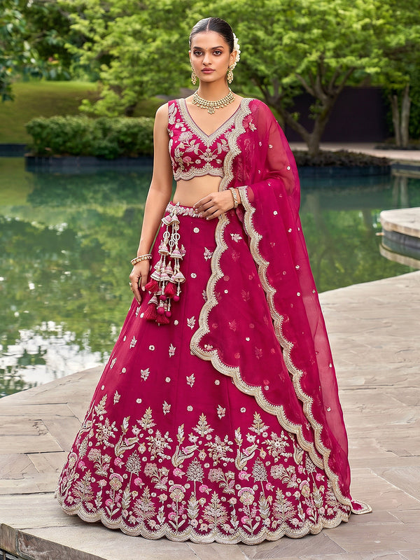 Rose Tissue Mirror sequince Embroidered Lehenga Choli with Dupatta House of Panchhi