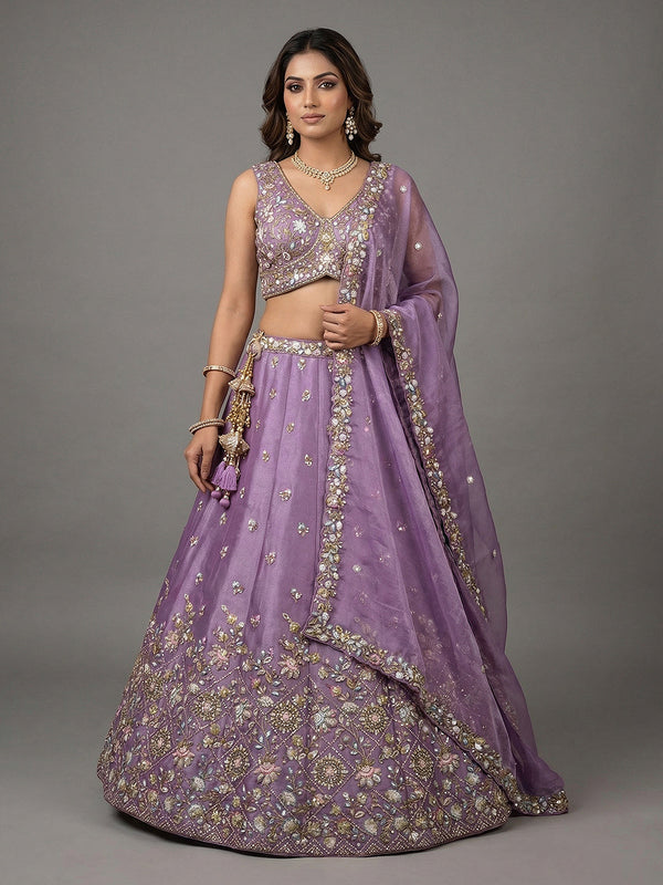 Lavender Tissue Sequince with Embroidered Lehenga House of Panchhi