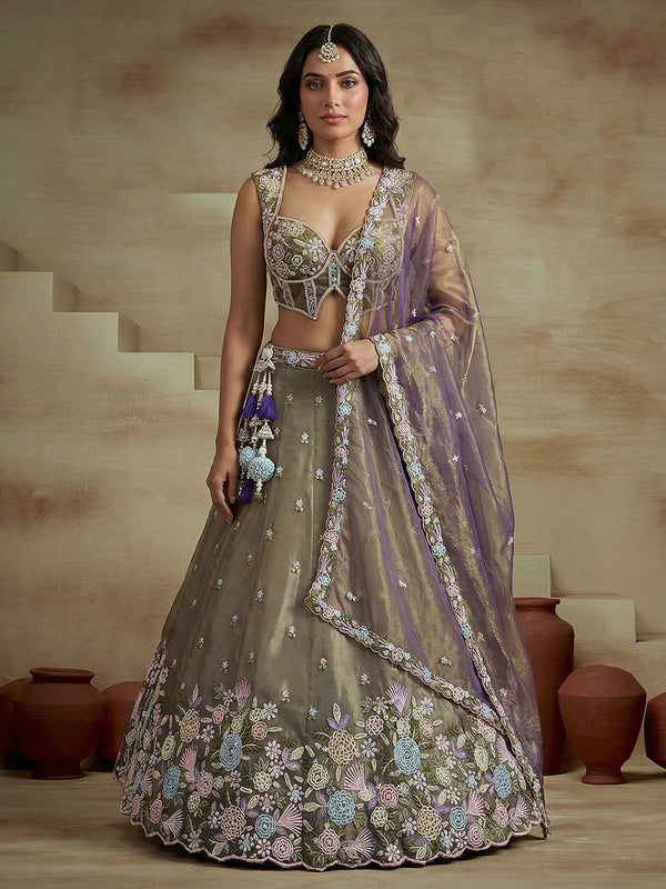 Shade of Purple Tissue Moti with Embroidered Lehenga Set House of Panchhi