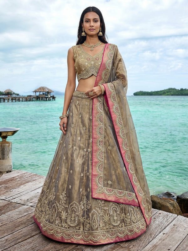 Shade of Teal Tissue Moti with Embroidered Lehenga Set House of Panchhi