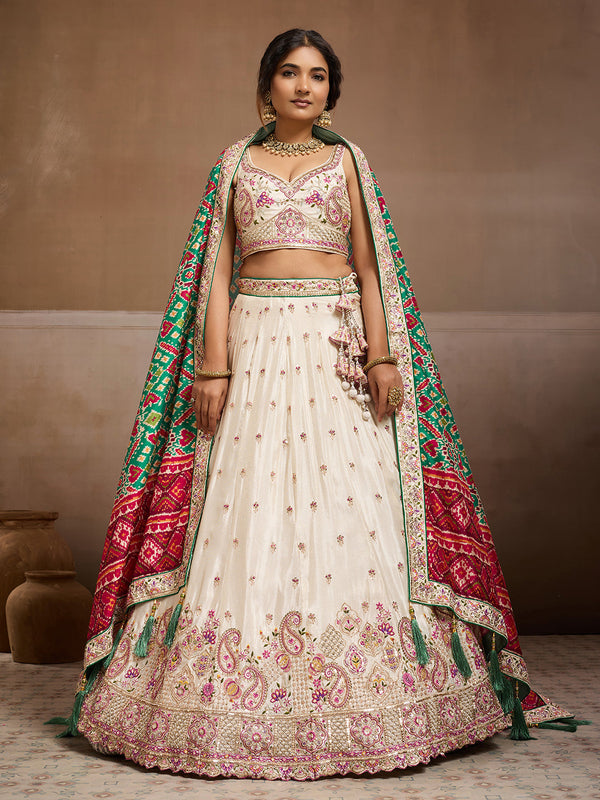 Tissue Fabric Sequins embroidery Semi-Stitched Lehenga & Unstitched Blouse With Burgundy Color Dupatta House of Panchhi
