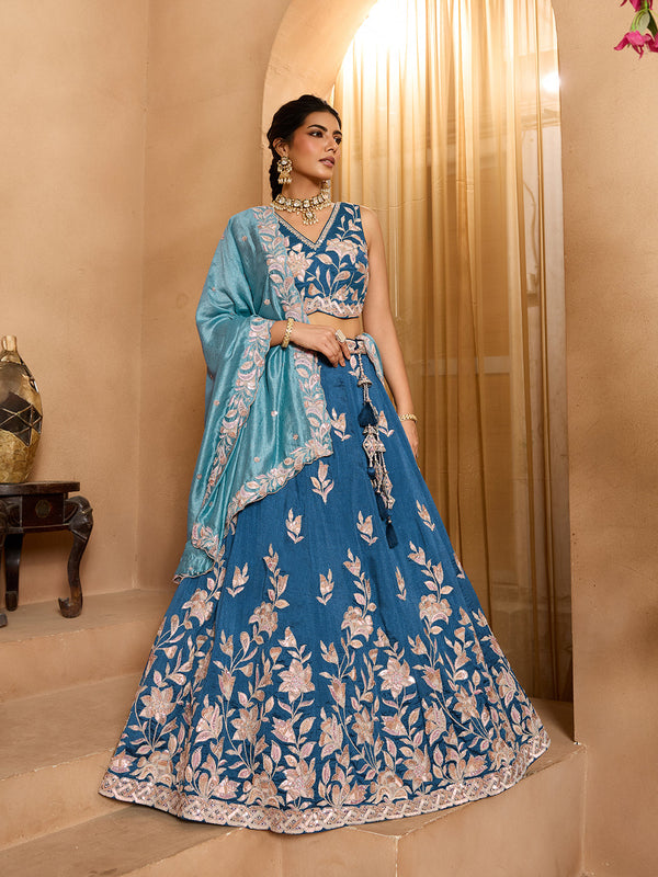 Silk Fabric Sequins embroidery Semi-Stitched Lehenga & Unstitched Blouse With Dupatta House of Panchhi