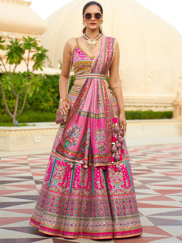Pink Designer Silk Ready to Wear Lehenga Choli With Sparkle & Mirror Work House of Panchhi