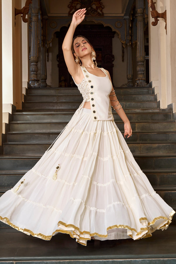 White color Navratri Designer Ready To Wear Lehenga Set houseofpanchhi