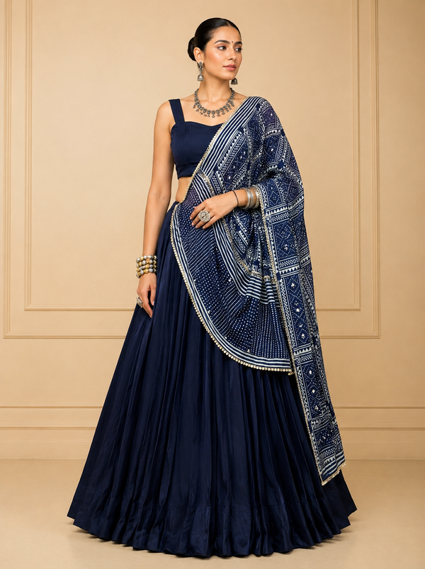 Navy Blue color Navratri Designer Ready To Wear Lehenga Set houseofpanchhi