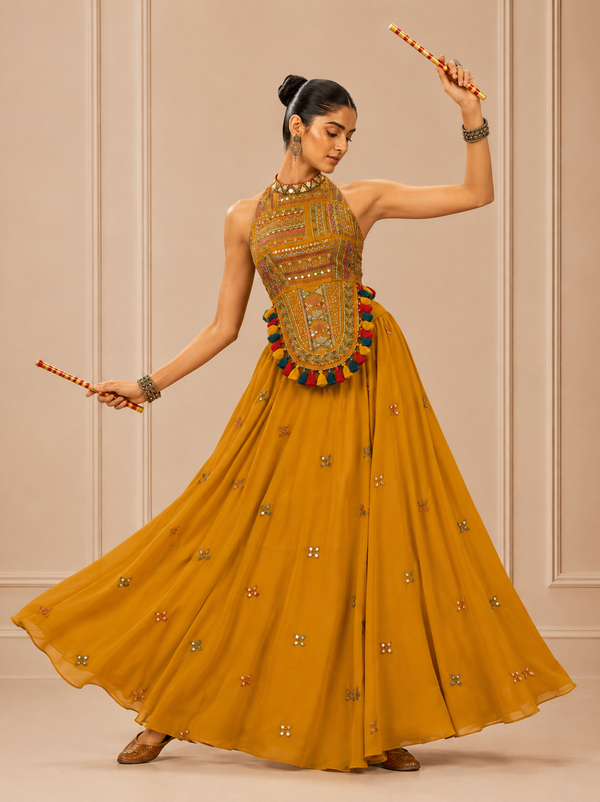 Mustard color Shoulder Straps Tunic With Palazzo houseofpanchhi