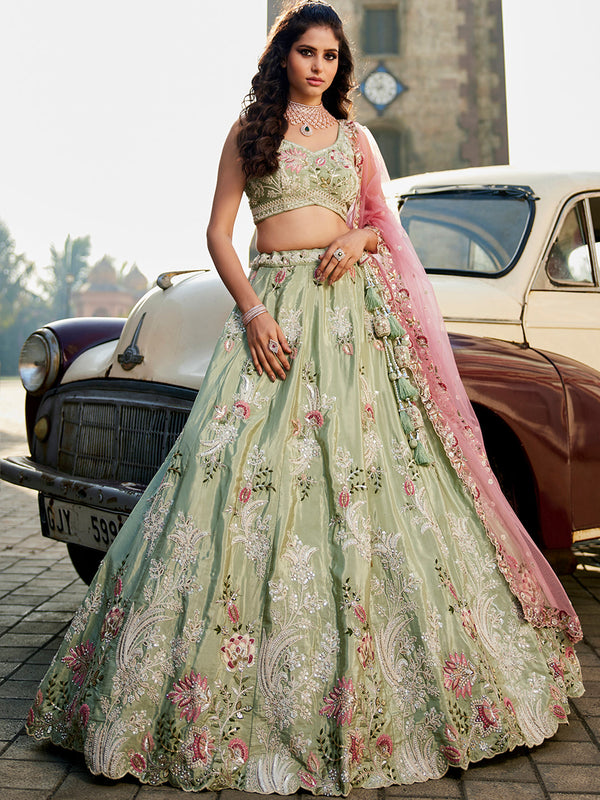 Satin Silk Fabric Sequins embroidery Semi-Stitched Lehenga choli & Dupatta House of Panchhi