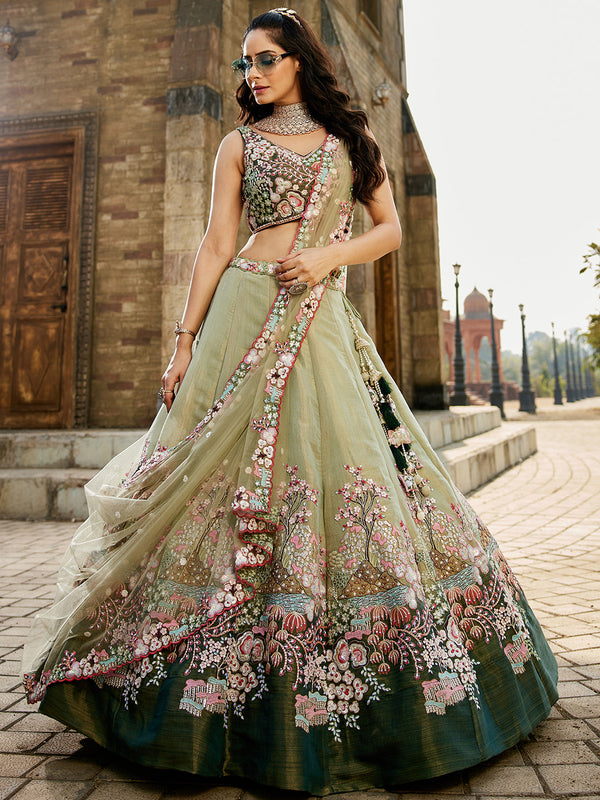 Net Sequinse embroidery Semi-Stitched Lehenga choli & Dupatta House of Panchhi