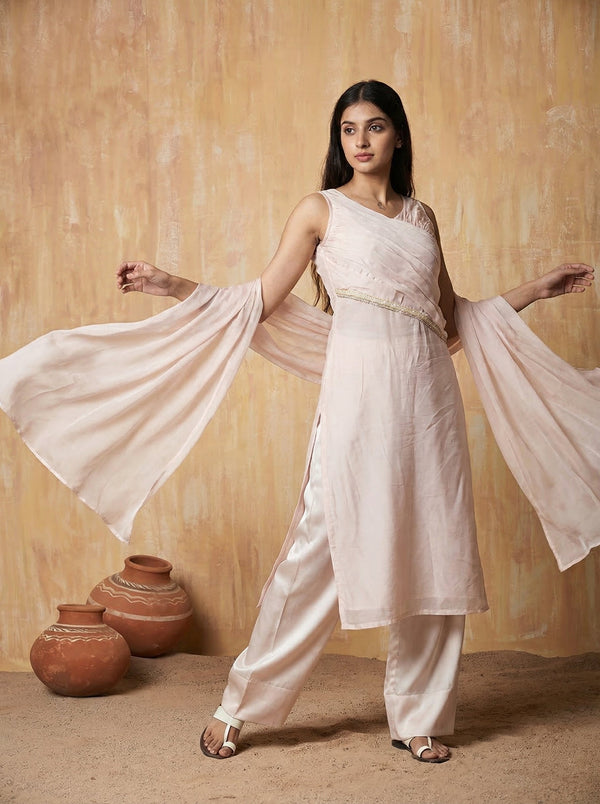 Pink Silk Solid Kurta with Pant & Dupatta Set House of Panchhi