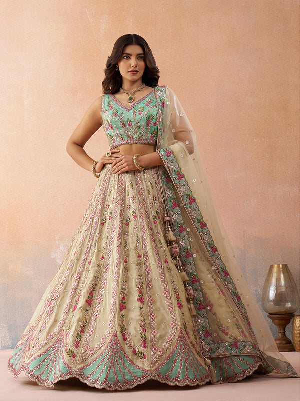 Tissue Fabric Sequins embroidery Semi-Stitched Lehenga & Unstitched Blouse With Dupatta House of Panchhi