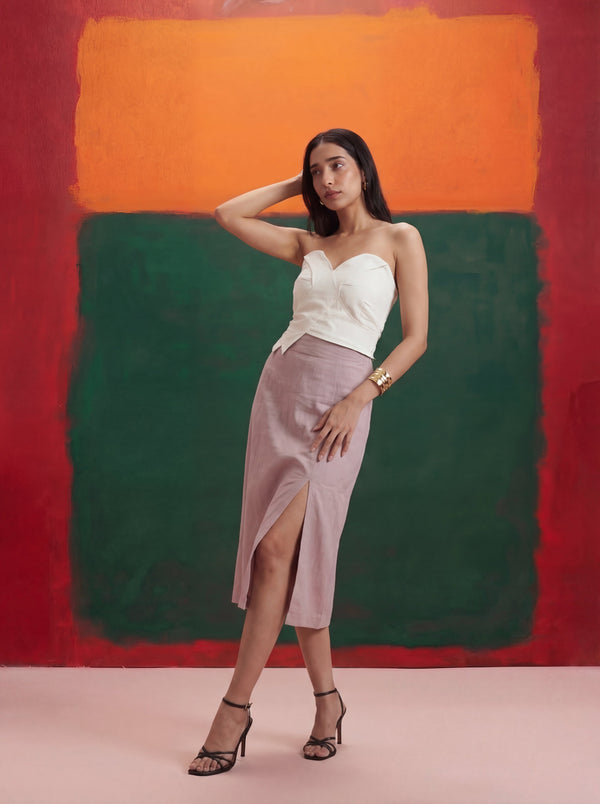 White Linen Solid Off Shoulder Co Ord Set House of Panchhi