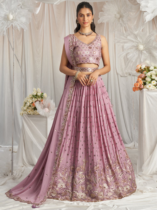 Golden Dull-Bright Sequin,Golden-Sliver Threaded Embroidered Georgette Semi-Stitched Lehenga choli