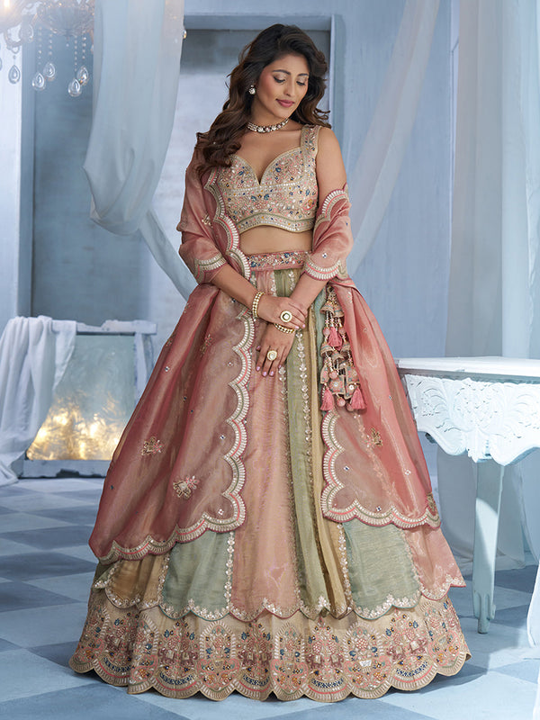 Multicolor Organza Elephant Embroidered Semi-Stitched Lehenga Set House of Panchhi