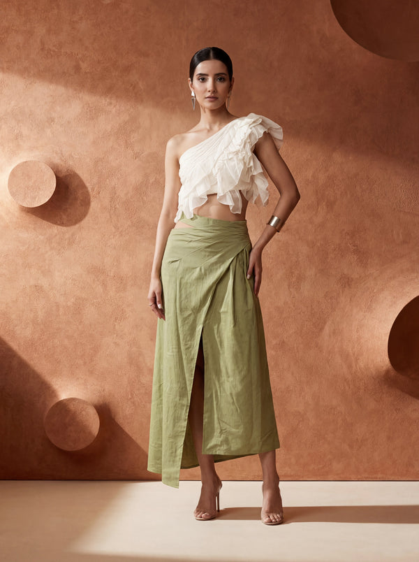 White Linen Solid One Shoulder Co Ord Set House of Panchhi