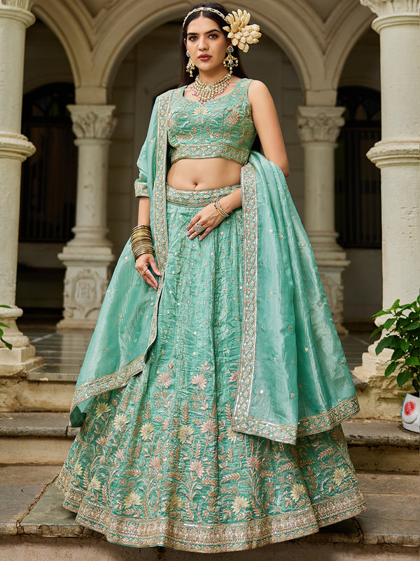 Colour Tissue Sequinse embroidery Semi-Stitched Lehenga choli & Dupatta - houseofpanchhi