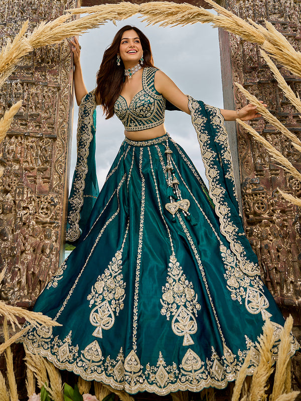 Silk Fabric Beads & Sequined Embroidery Ready to Wear Lehenga Choli & Dupatta houseofpanchhi