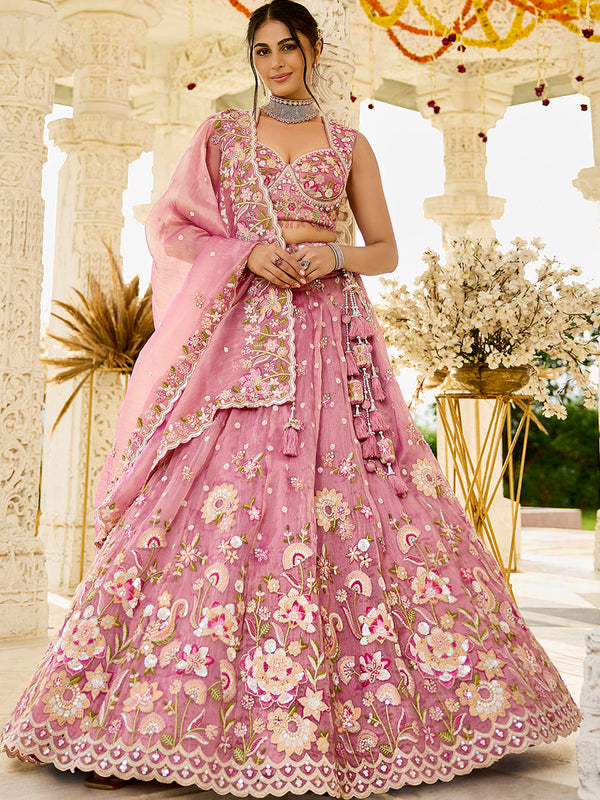 Tissue Fabric Sequince Embroidered Ready to Wear Lehenga Choli & Dupatta houseofpanchhi