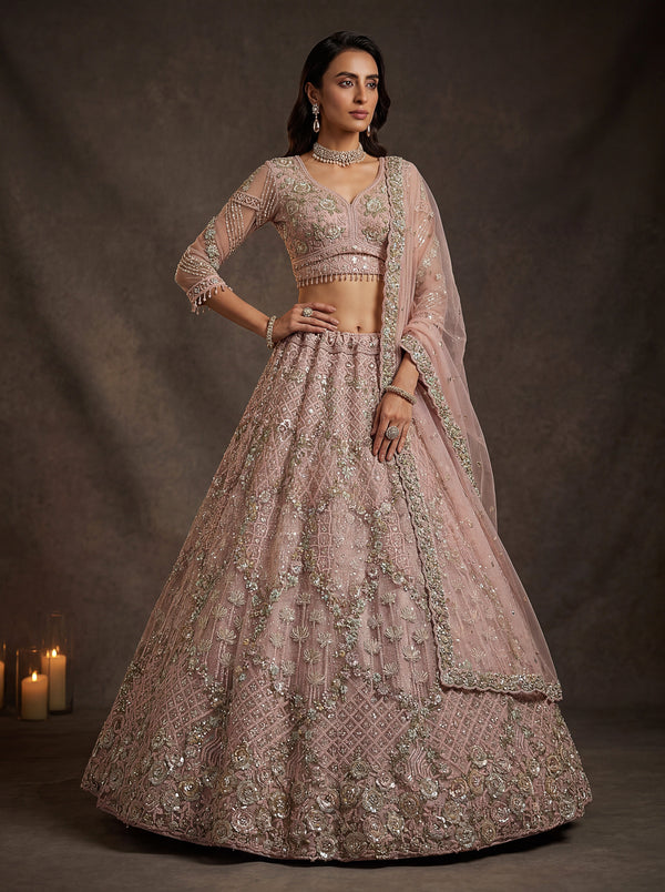 Pink net Ready to Wear Flower Embroidered Lehenga Choli houseofpanchhi