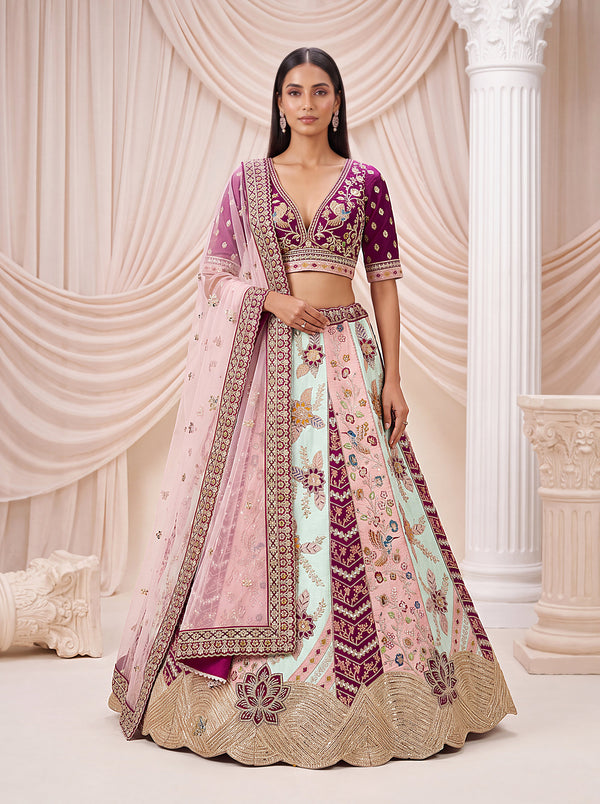 Multi-Color Silk Patch Work, Mirror Work, Thread Work, Kashti Handwork Ready to Wear Lehenga Choli & Dupatta houseofpanchhi