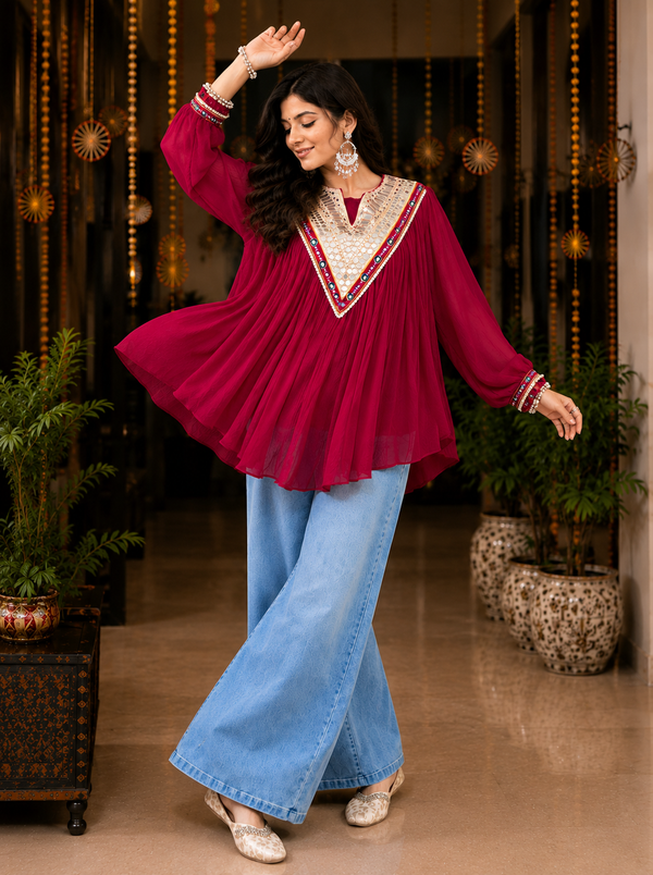 Maroon Navratri Designer Top houseofpanchhi