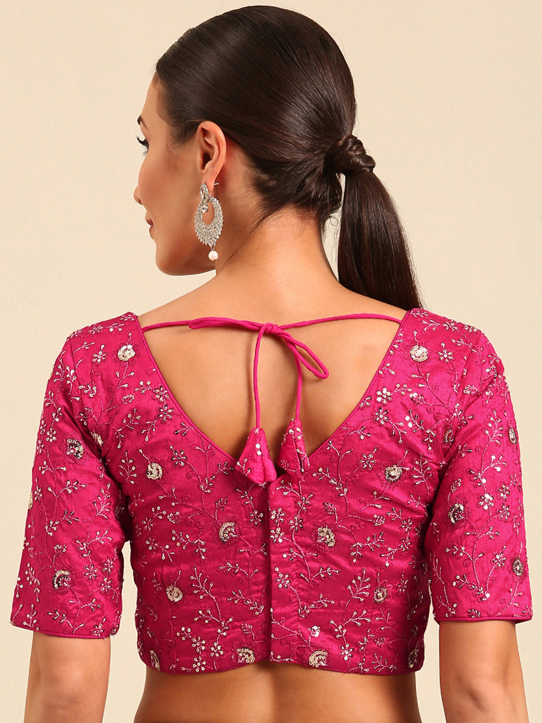 Pink-Toned Pure Silk Embroidery Work Readymade Blouse