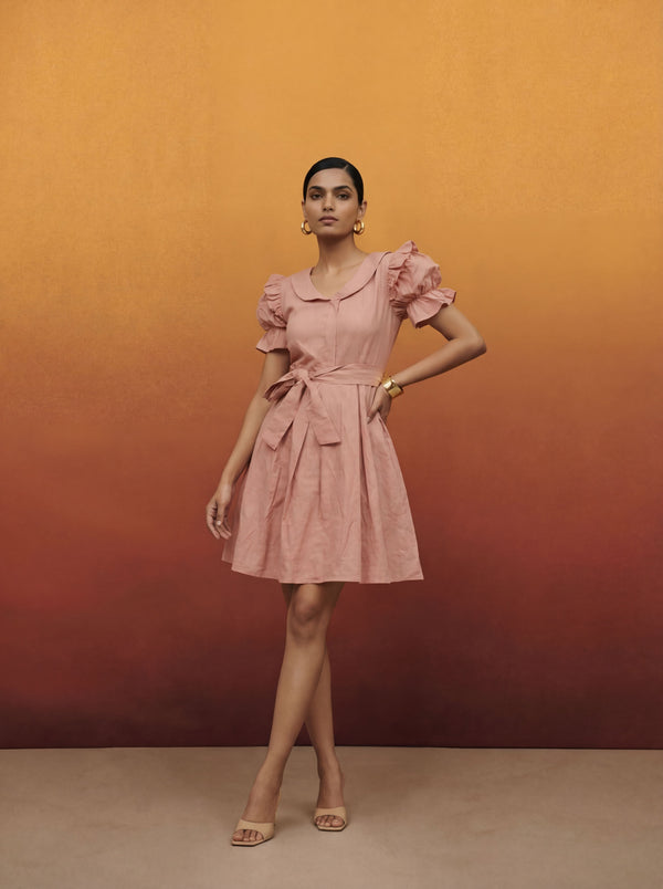 Baby Pink Cotton Solid Fit and Flared Dress House of Panchhi