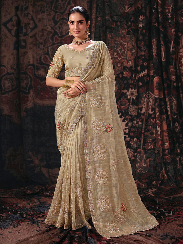 Chiku Lining salsa Fabric Beads & Sequence Embroidery Work Saree House of Panchhi