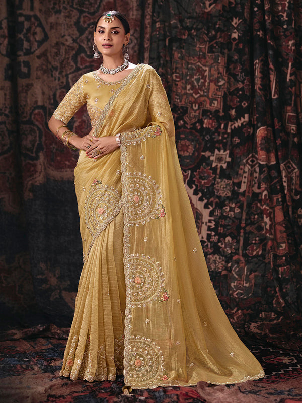 Yellow salsa Fabric Beads & Sequence Embroidery Work Saree House of Panchhi