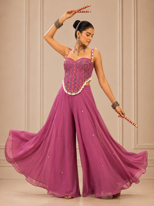 Pink color Shoulder Straps Tunic With Palazzo houseofpanchhi