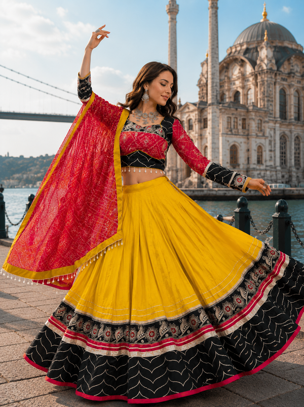 Mustard color Navratri Designer Ready To Wear Lehenga Set houseofpanchhi