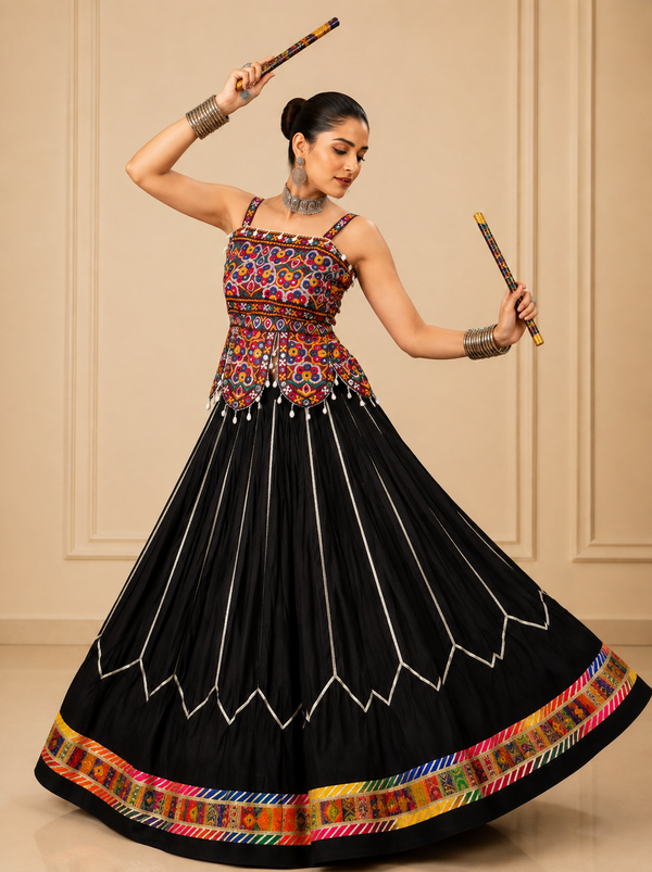 Black color Navratri Designer Ready To Wear Lehenga Set houseofpanchhi