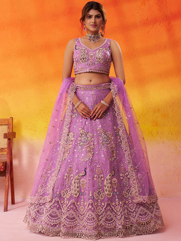 Net Fabric Sequins embroidery Semi-Stitched Lehenga & Unstitched Blouse With Dupatta House of Panchhi
