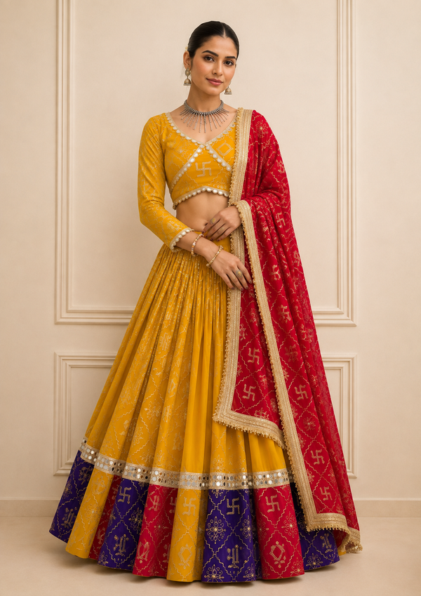 Mustard color Navratri Designer Ready To Wear Lehenga Set houseofpanchhi