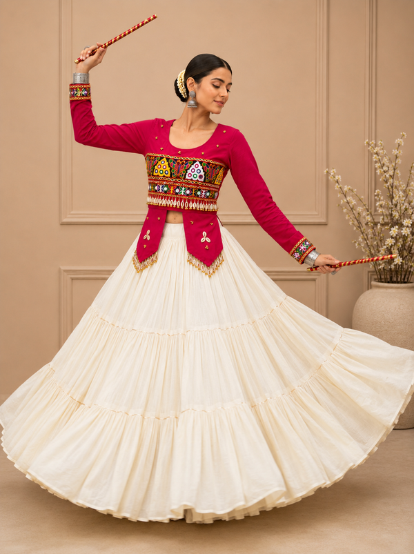 Rani Pink color Navratri Designer Ready To Wear Lehenga Set houseofpanchhi