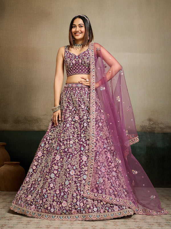 Net Fabric Sequins embroidery Semi-Stitched Lehenga & Unstitched Blouse With Dupatta House of Panchhi