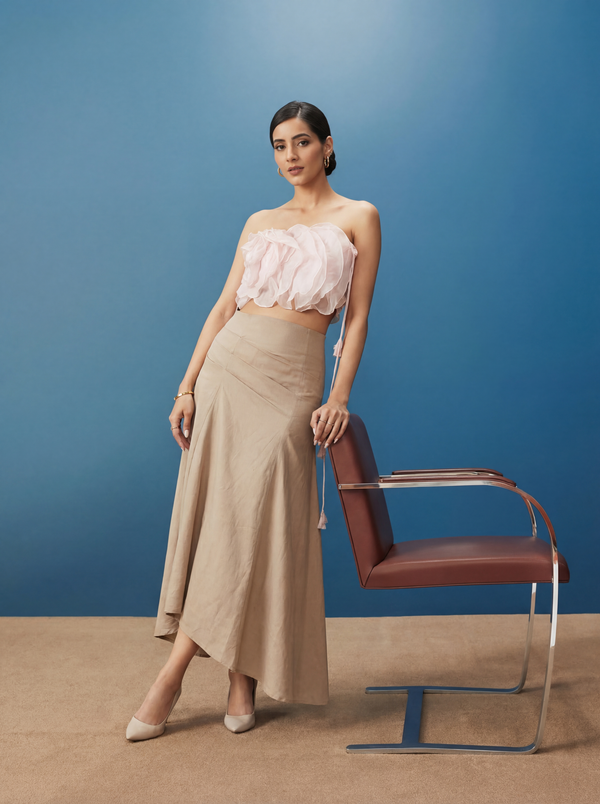 Baby Pink Linen Solid Off Shoulder Co Ord Set House of Panchhi