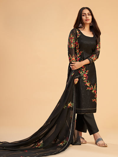 Shimmer Organza Fabric Sequins embroidery Semi-Stitched Straight Kurta Set- Zaida 12