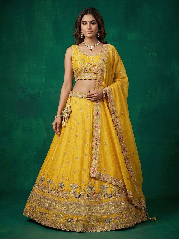 Yellow Tissue Zarkan Embroidered Lehenga Set House of Panchhi