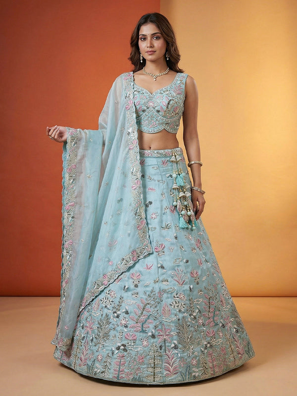 Sky Organza Swarovski stones Embroidered Lehenga Set House of Panchhi