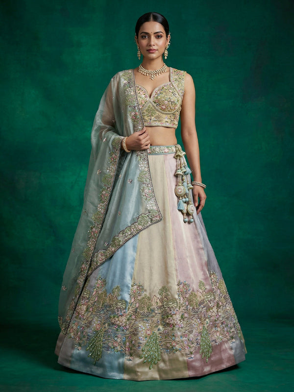 Panchhi Women's Multi-Color Organza Embroidered Lehenga Choli with Dupatta House of Panchhi