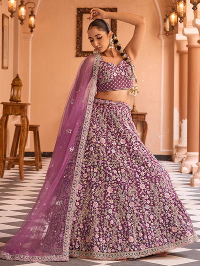 Net Fabric Sequins embroidery Semi-Stitched Lehenga & Unstitched Blouse With Dupatta House of Panchhi