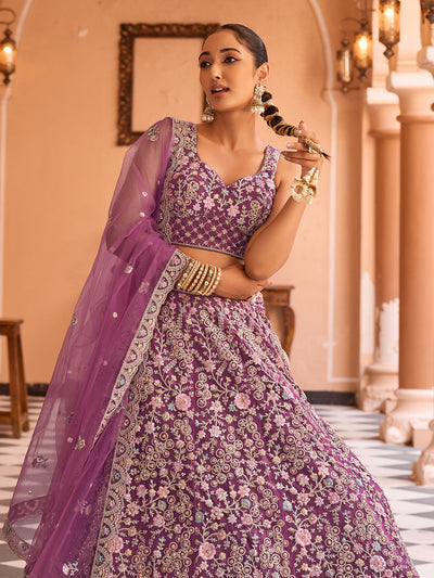 Net Fabric Sequins embroidery Semi-Stitched Lehenga & Unstitched Blouse With Dupatta House of Panchhi