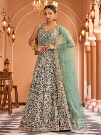 Net Fabric Sequins embroidery Semi-Stitched Lehenga & Unstitched Blouse With Dupatta (Copy) House of Panchhi