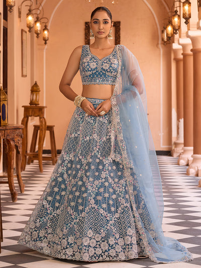 Net Fabric Sequins embroidery Semi-Stitched Lehenga & Unstitched Blouse With Dupatta (Copy) House of Panchhi