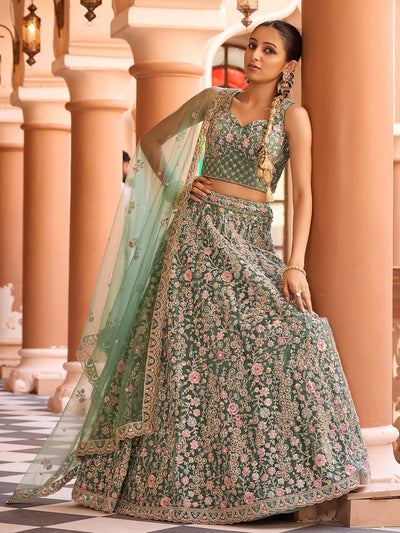 Net Fabric Sequins embroidery Semi-Stitched Lehenga & Unstitched Blouse With Dupatta (Copy) House of Panchhi
