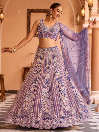 Net Fabric Sequins embroidery Semi-Stitched Lehenga & Unstitched Blouse With Dupatta House of Panchhi