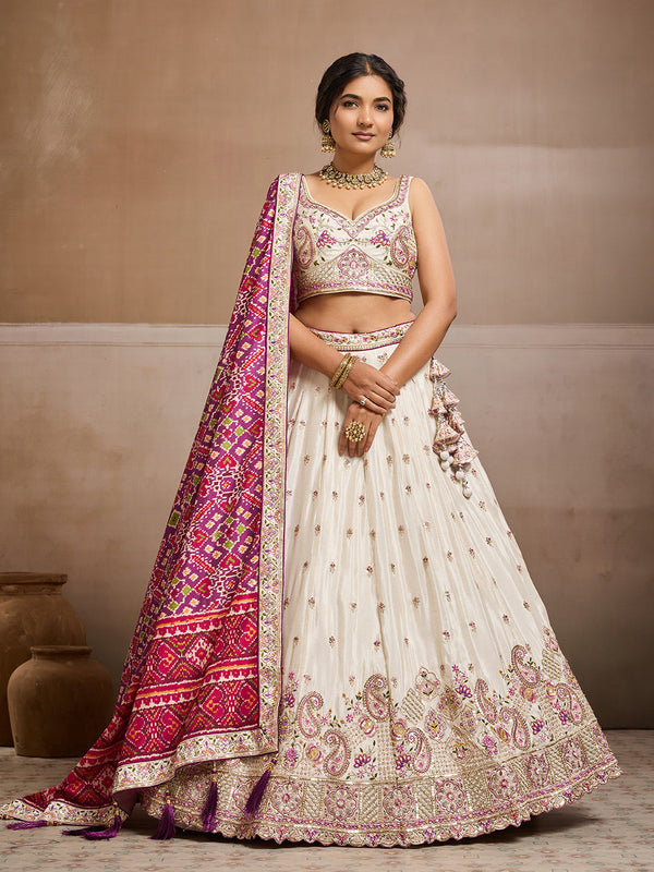 Tissue Fabric Sequins embroidery Semi-Stitched Lehenga & Unstitched Blouse With Burgundy Color Dupatta