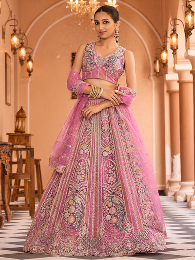 Net Fabric Sequins embroidery Semi-Stitched Lehenga & Unstitched Blouse With Dupatta House of Panchhi