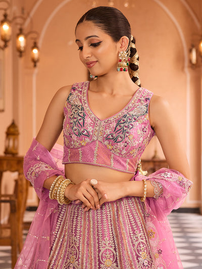 Net Fabric Sequins embroidery Semi-Stitched Lehenga & Unstitched Blouse With Dupatta House of Panchhi